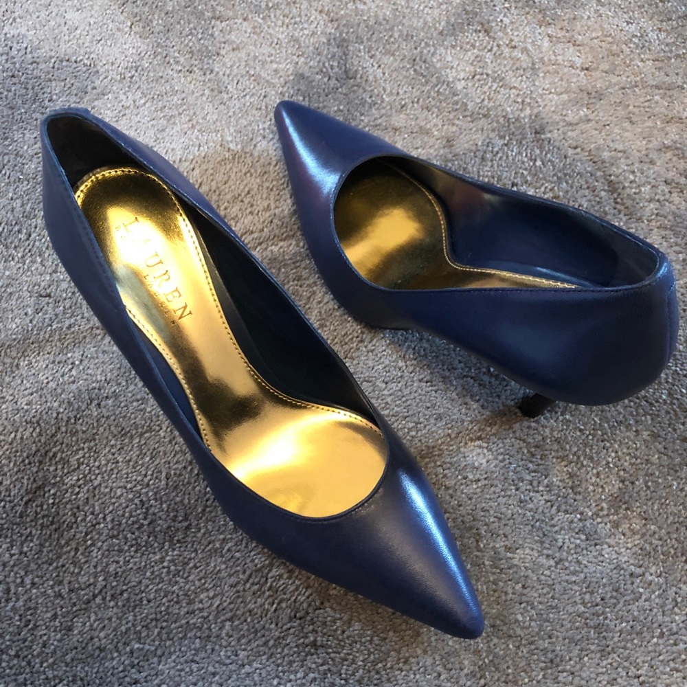 Ralph Lauren navy blue leather 3” heels!